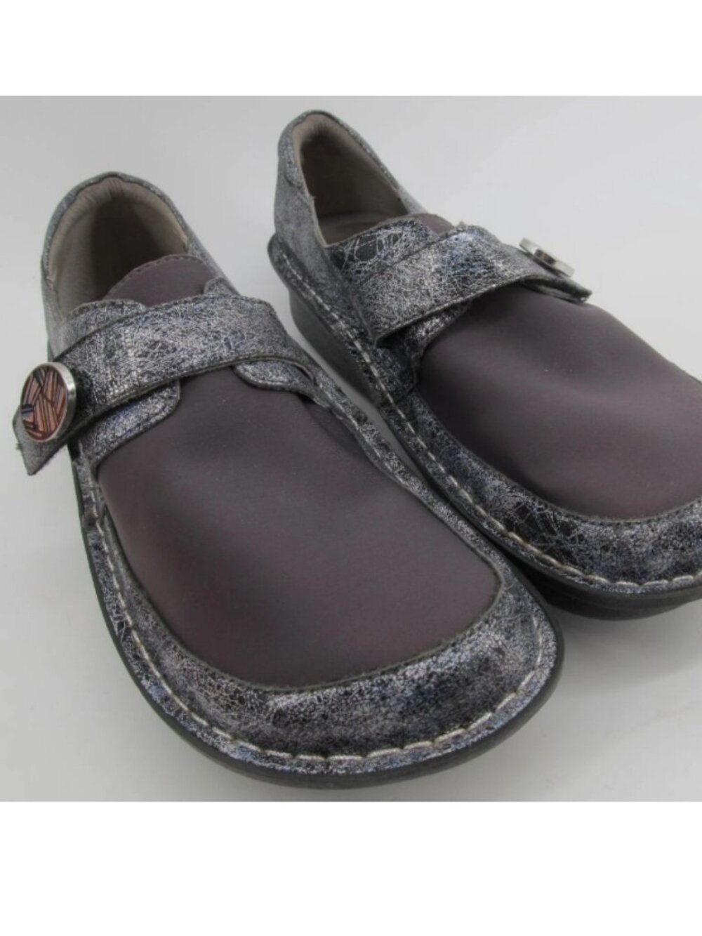Alegria Dena Grey Metallic Ice Leather Neoprene Dream Fit Shoes 38 (7.5-8)
